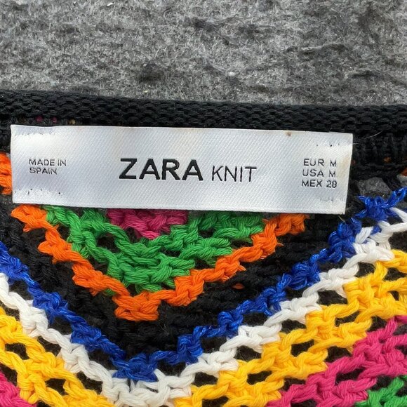 Zara Chevron Multicolor Knit Bell Sleeve Cropped Sweater - Picture 7 of 8